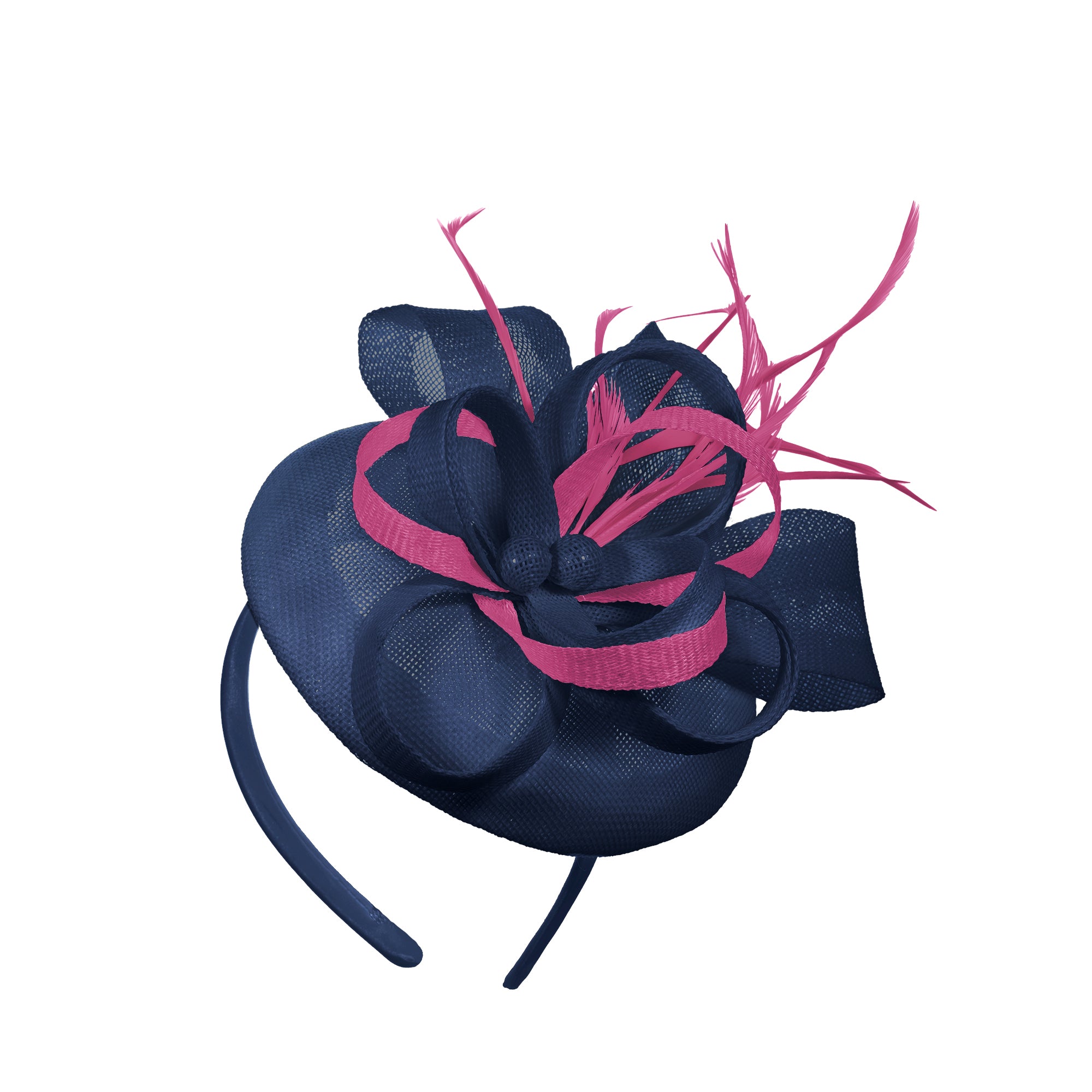 Navy Fuchsia Mix Round Pillbox Bow Sinamay Headband Fascinator Weddings Ascot Hatinator Races