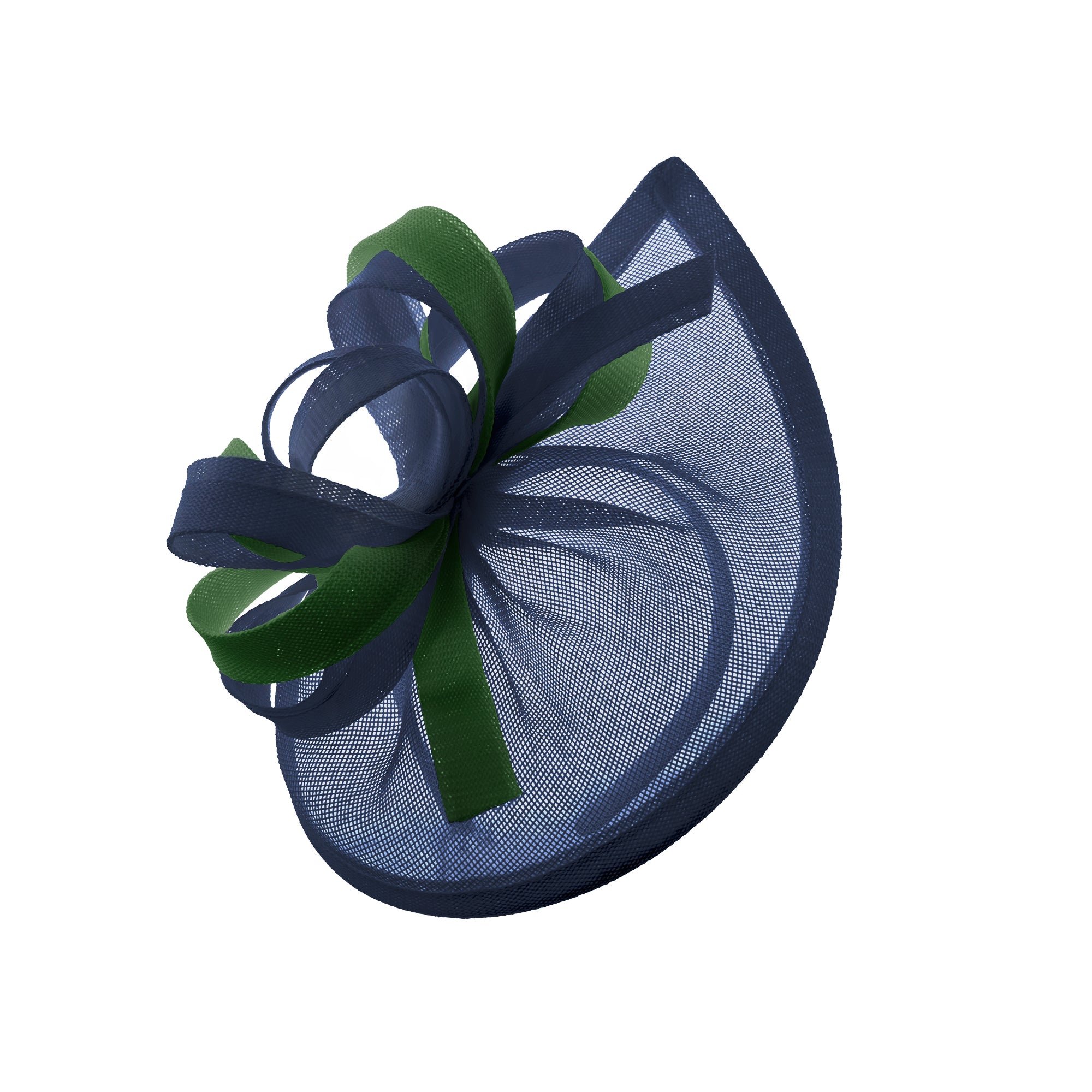 Caprilite Vegan MoonMix Hoop Fascinator Hat on Headband Wedding Ascot Races Bespoke Sinamay Disc - Navy Green