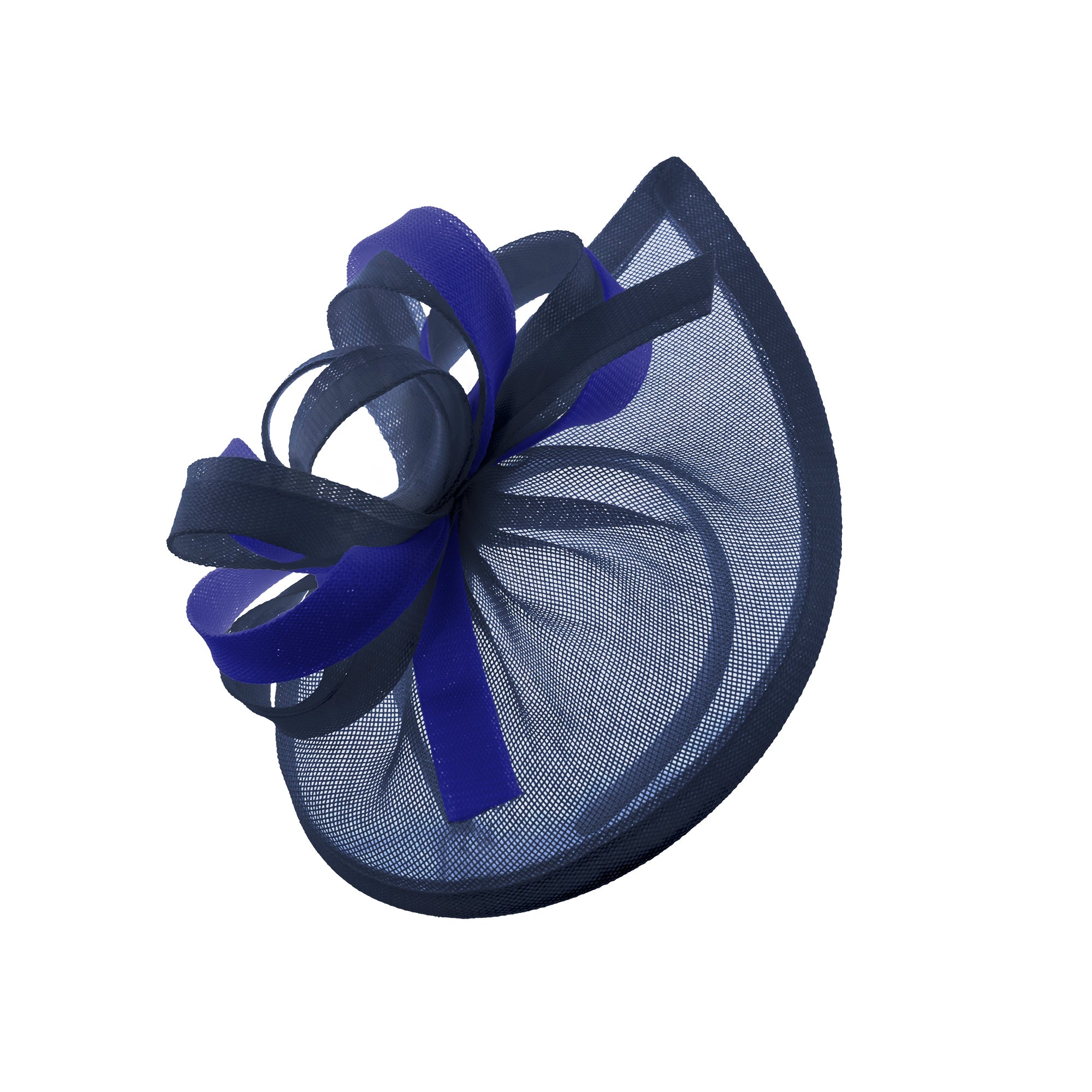 Caprilite Vegan MoonMix Hoop Fascinator Hat on Headband Wedding Ascot Races Bespoke Sinamay Disc - Navy Royal Blue