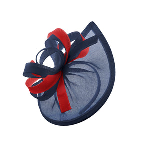 Caprilite Vegan MoonMix Hoop Fascinator Hat on Headband Wedding Ascot Races Bespoke Sinamay Disc - Navy Red