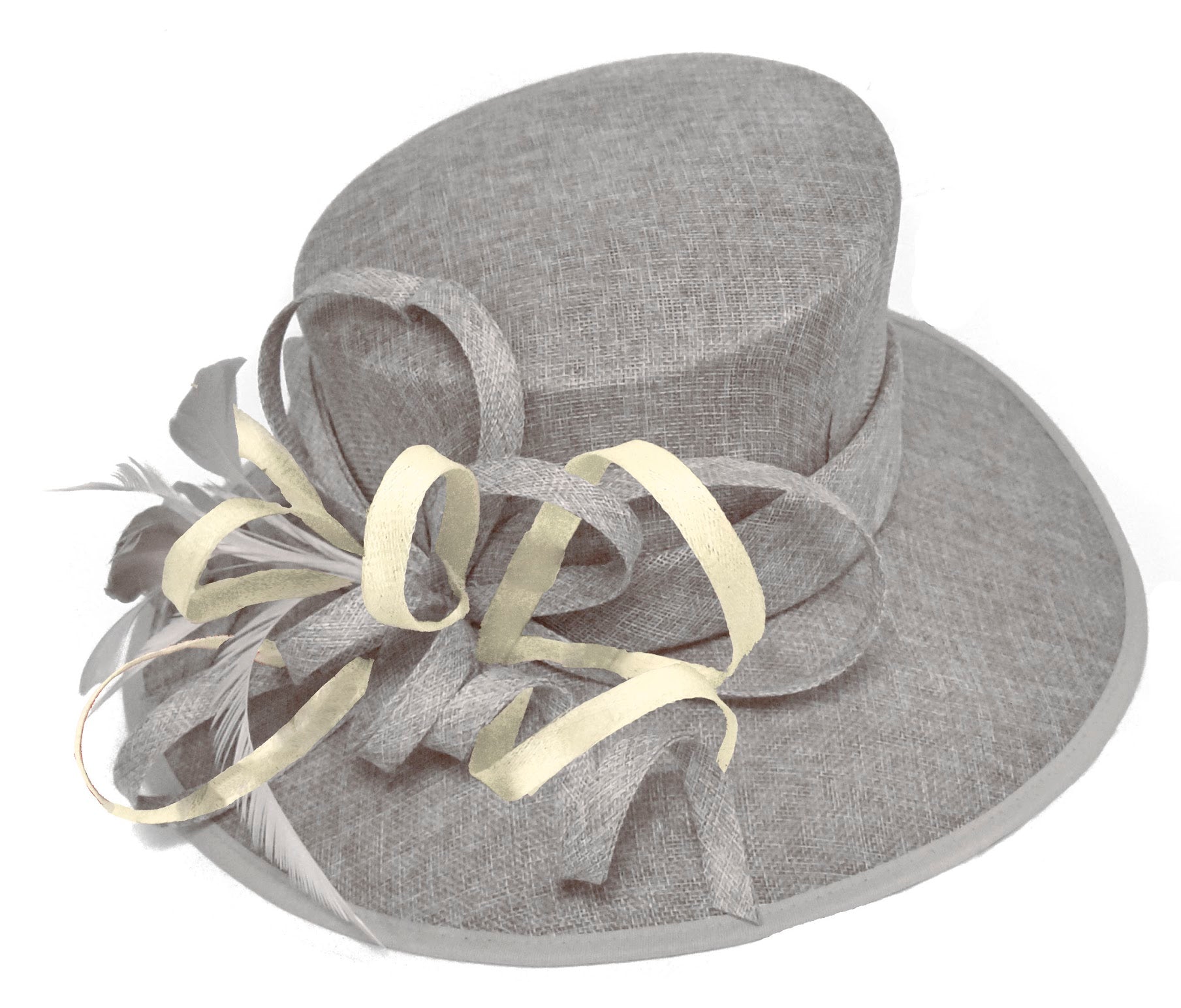 Silver Grey and Cream IvoryLarge Queen Brim Hat Occasion Hatinator Fascinator Weddings Formal