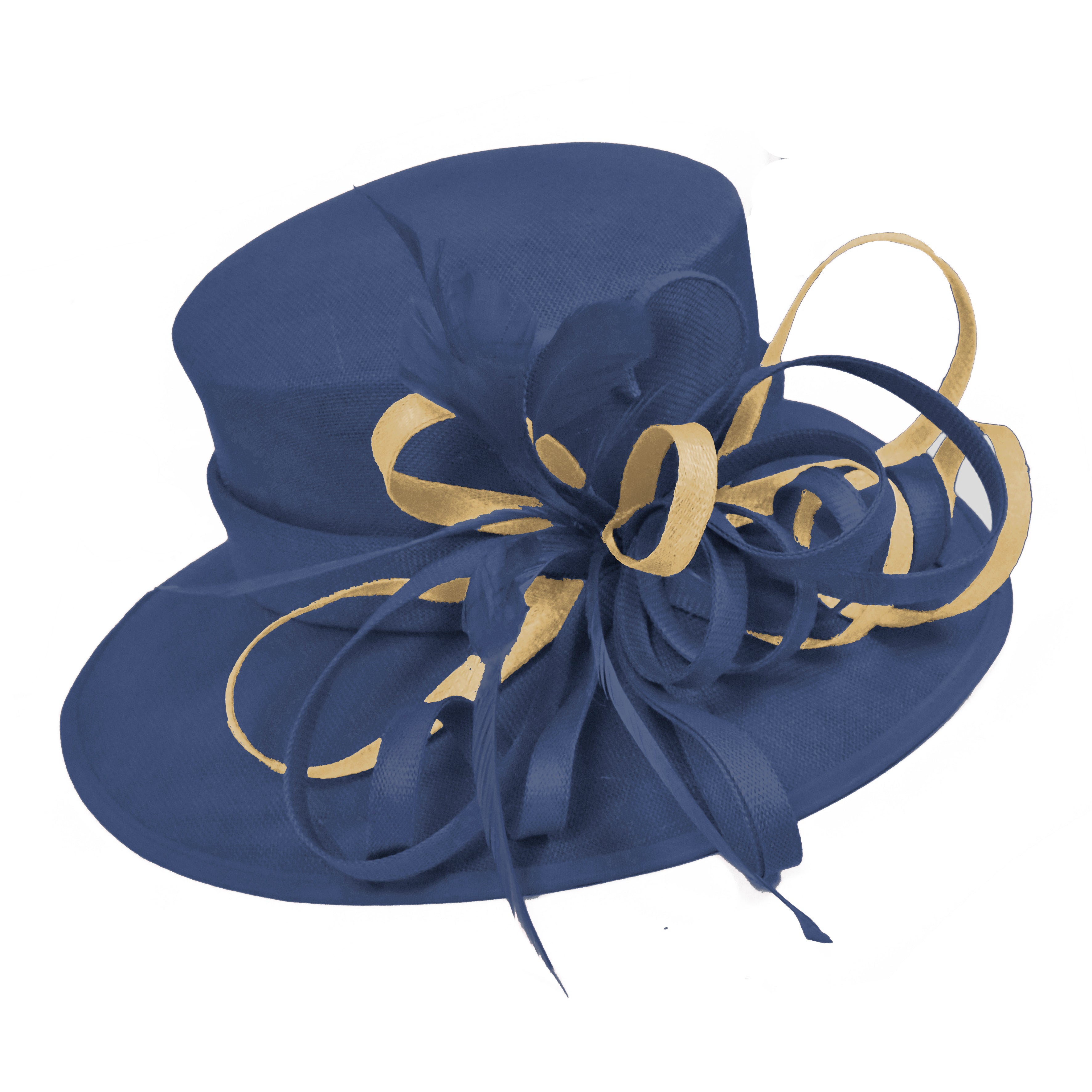 Marine et moutarde or grand chapeau à bord de reine Occasion Hatinator bibi mariages formels