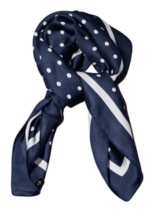 Navy and White Polka Dost Thin Silky Scarf - Summer Spring