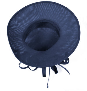 Chapeau à grand bord bleu marine bleu clair, pour occasions, Hatinator, fascinateur, mariages formels