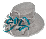 Gris argenté et bleu sarcelle grand chapeau à bord de reine Occasion Hatinator bibi mariages formels
