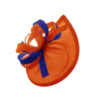 Caprilite Vegan MoonMix Hoop Fascinator Hat on Headband Wedding Ascot Races Bespoke Sinamay Disc - Orange Royal Blue