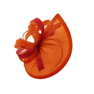 Caprilite Vegan MoonMix Hoop Fascinator Hat on Headband Wedding Ascot Races Bespoke Sinamay Disc - Orange Red