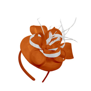 Orange White Mix Round Pillbox Bow Sinamay Headband Fascinator Weddings Ascot Hatinator Races