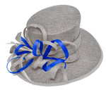 Silver Grey and Royal Blue ColbaltLarge Queen Brim Hat Occasion Hatinator Fascinator Weddings Formal
