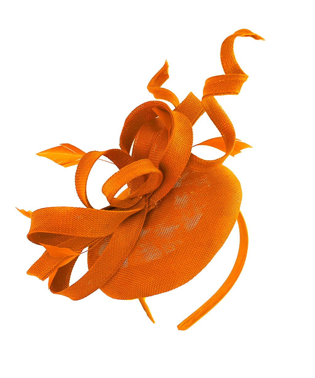 Orange Swirl Fascinator on Round Pillbox Headband