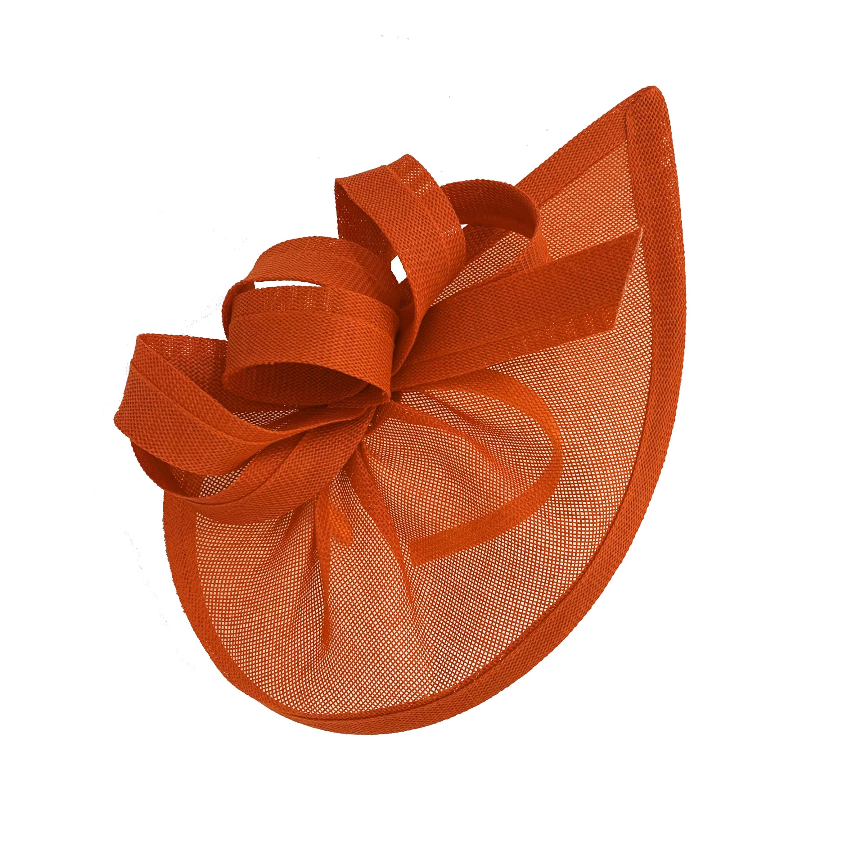 Caprilite Vegan Moon Hoop Fascinator Hat on Headband Wedding Ascot Races Bespoke Sinamay Disc - Orange