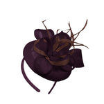 Plum Brown Mix Round Pillbox Bow Sinamay Bandeau Fascinator Mariages Ascot Hatinator Races