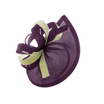 Caprilite Vegan MoonMix Hoop Fascinator Chapeau sur bandeau Mariage Ascot Races Sur mesure Sinamay Disc - Prune Crème