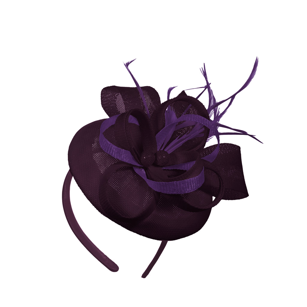 Plum Dark Purple Mix Round Pillbox Bow Sinamay Headband Fascinator Weddings Ascot Hatinator Races