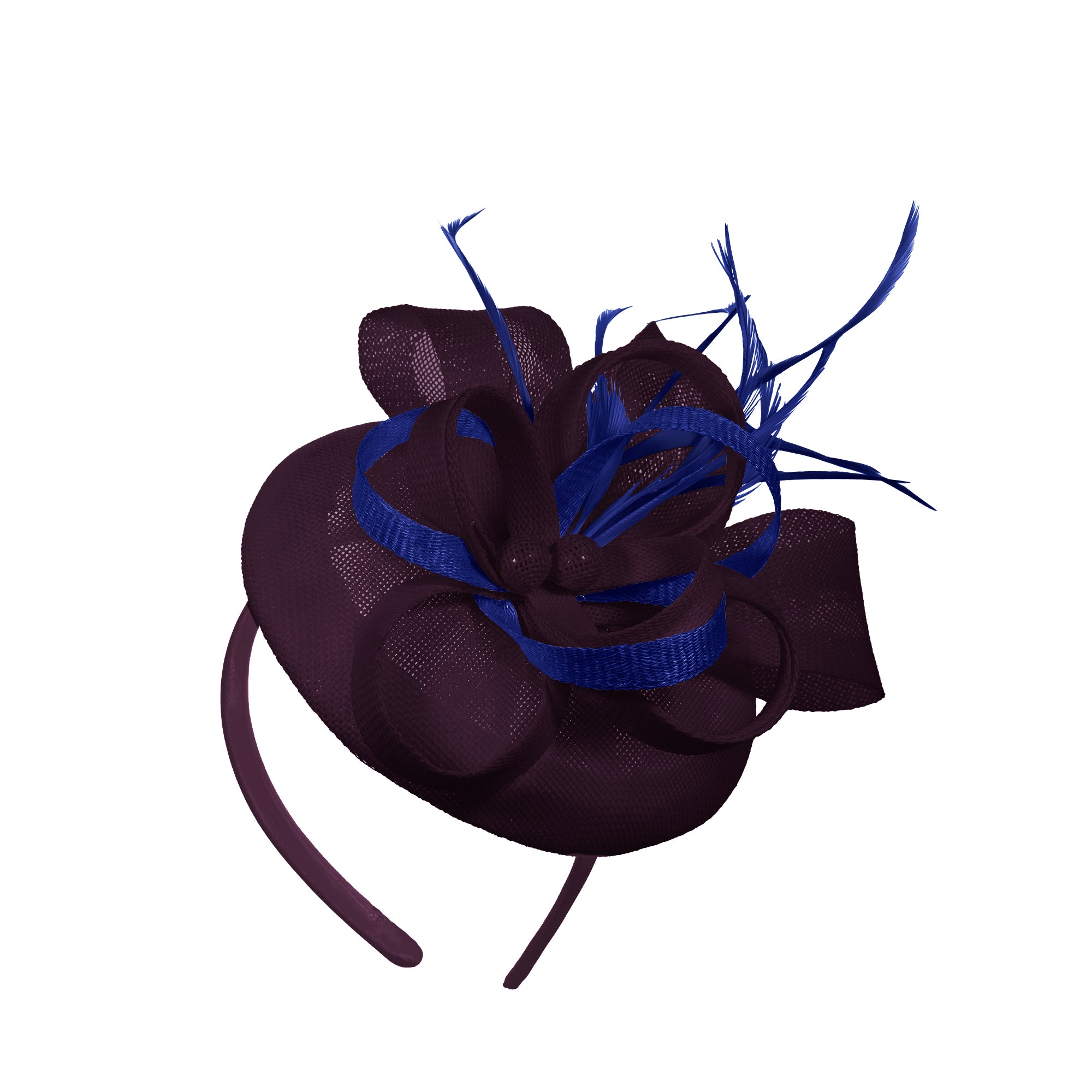 Plum Royal Blue Mix Round Pillbox Bow Sinamay Headband Fascinator Weddings Ascot Hatinator Races