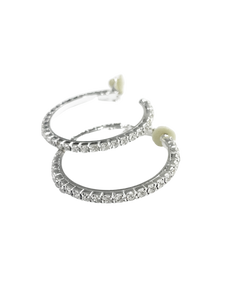 3cm Silver CLIP ON Fake Pierce-Look DIAMANTE crystal Hoops Comfy HOOP EARRINGS