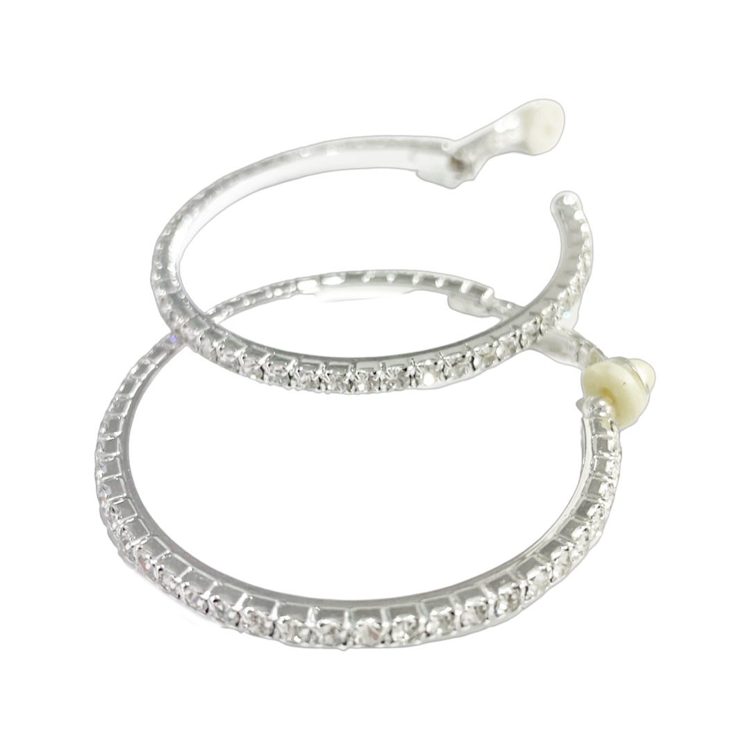 4cm Silver CLIP ON Fake Pierce-Look DIAMANTE crystal Hoops Comfy HOOP EARRINGS