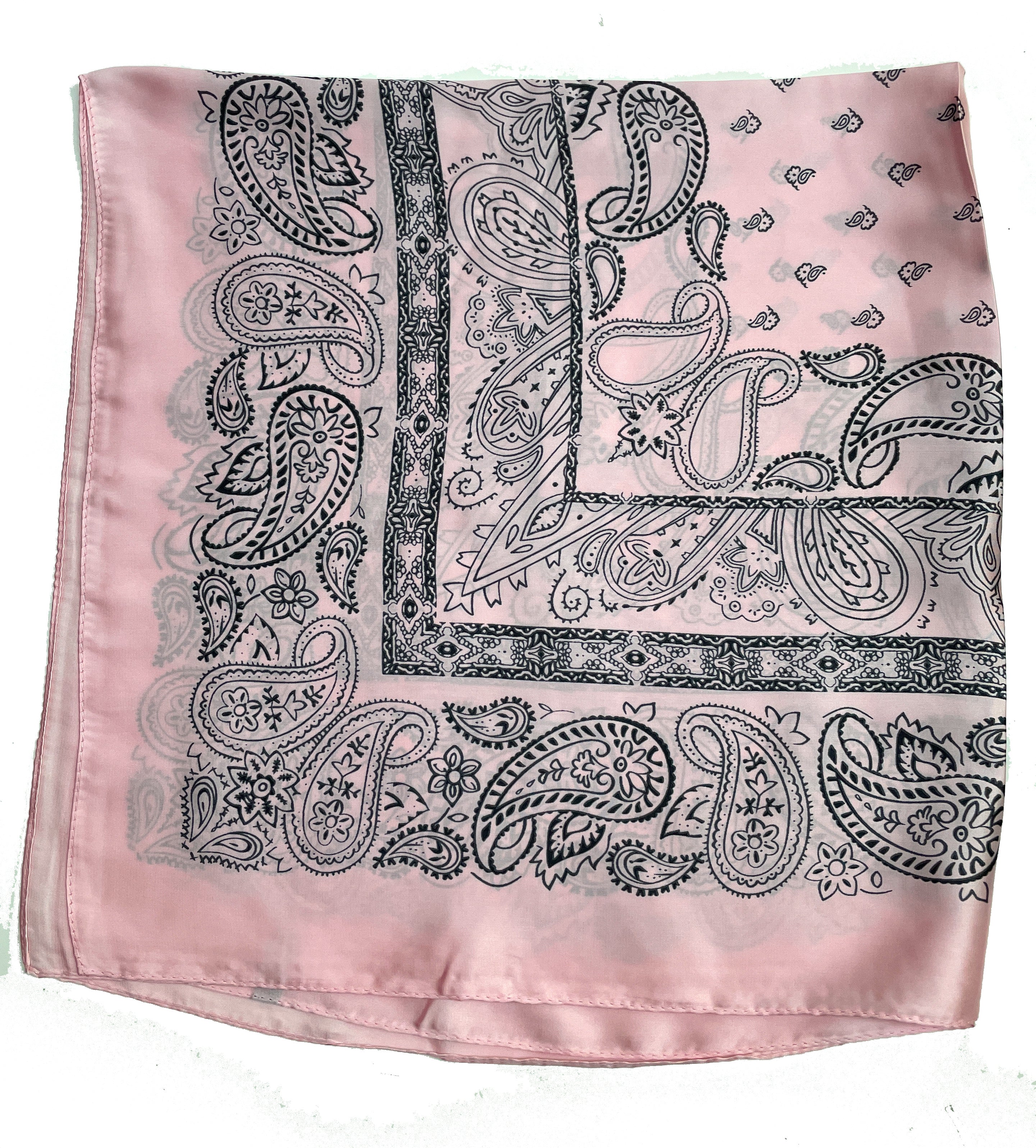 70cm x 70cm Square Silk Scarf Baby Pink Paisley Pattern Thin Faux