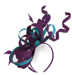 Caprilite Plum et Aqua Wedding Swirl Fascinator Bandeau Alice Band Ascot Races Loop Net