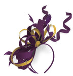 Caprilite Plum et Or Mariage Tourbillon Fascinator Bandeau Alice Band Ascot Races Loop Net