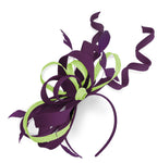 Caprilite Plum et Lime Wedding Swirl Fascinator Bandeau Alice Band Ascot Races Loop Net