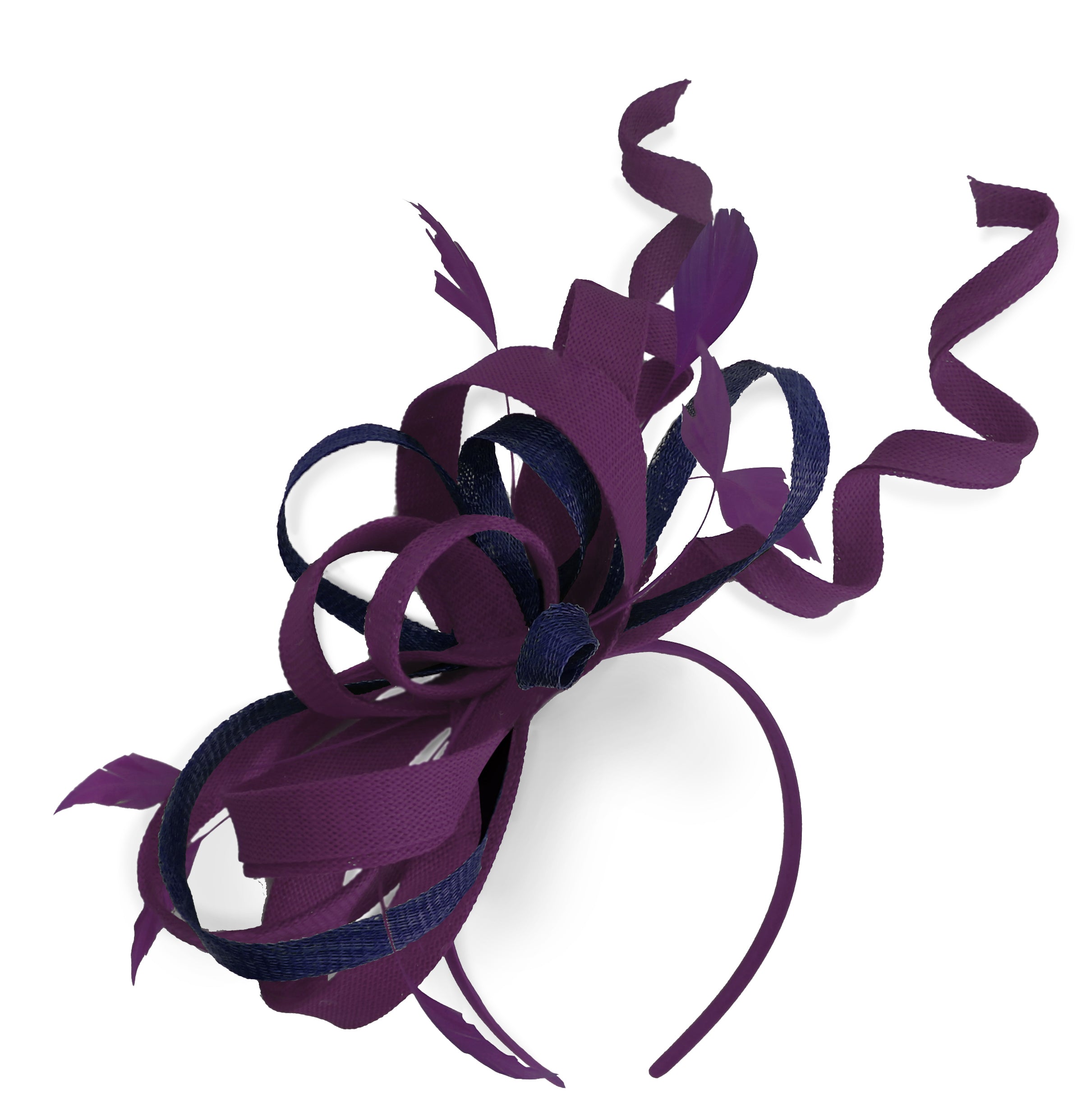 Caprilite Plum and Navy Wedding Swirl Fascinator Headband Alice Band Ascot Races Loop Net