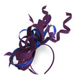 Caprilite Plum et Royal Blue Wedding Swirl Fascinator Bandeau Alice Band Ascot Races Loop Net