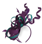 Caprilite Plum and Teal Wedding Swirl Fascinator Headband Alice Band Ascot Races Loop Net