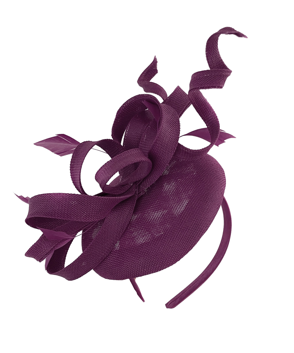 Plum Purple Swirl Fascinator on Round Pillbox Headband