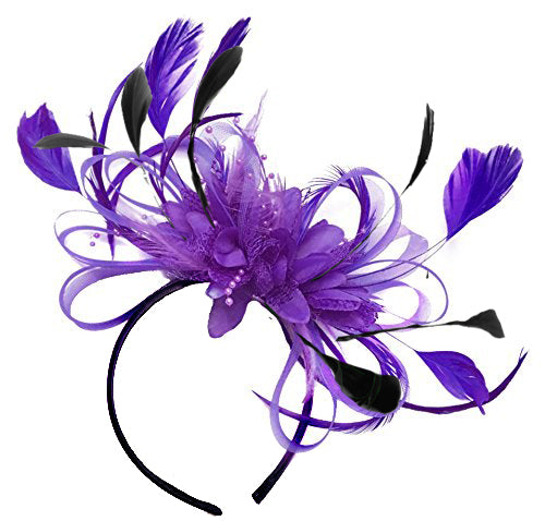 Cadbury Purple Hoopmix with Black Coque Feathers and Black Headband