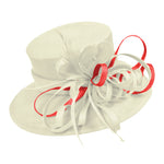 Cream Ivory and Red Scarlet Pink Large Brim Hat Occasion Hatinator Fascinator Weddings Formal