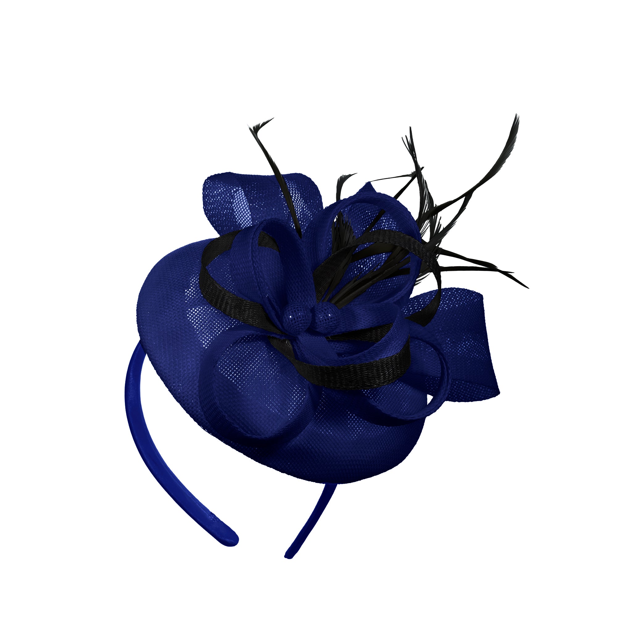 Royal Blue Black Mix Round Pillbox Bow Sinamay Headband Fascinator Weddings Ascot Hatinator Races