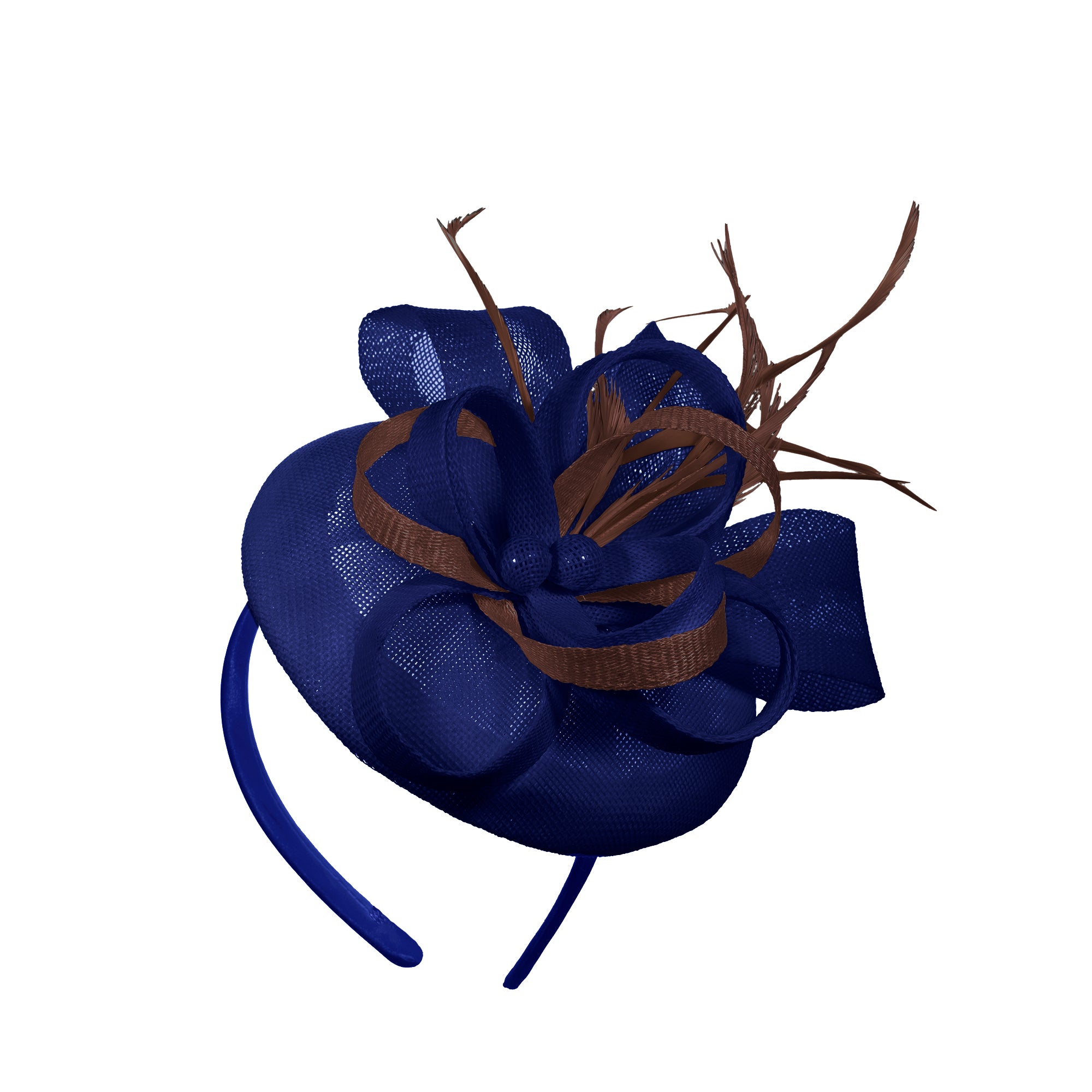 Royal Blue Brown Mix Round Pillbox Bow Sinamay Bandeau Fascinator Mariages Ascot Hatinator Races