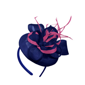Royal Blue Fuchsia Mix Round Pillbox Bow Sinamay Headband Fascinator Weddings Ascot Hatinator Races