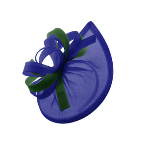 Caprilite Vegan MoonMix Hoop Fascinator Hat on Headband Wedding Ascot Races Bespoke Sinamay Disc - Royal Blue Green