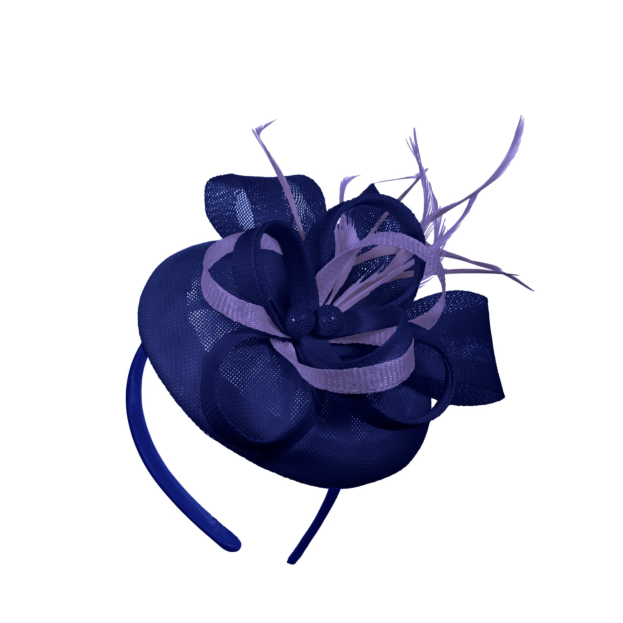 Royal Blue Lavender Mix Round Pillbox Bow Sinamay Headband Fascinator Weddings Ascot Hatinator Races