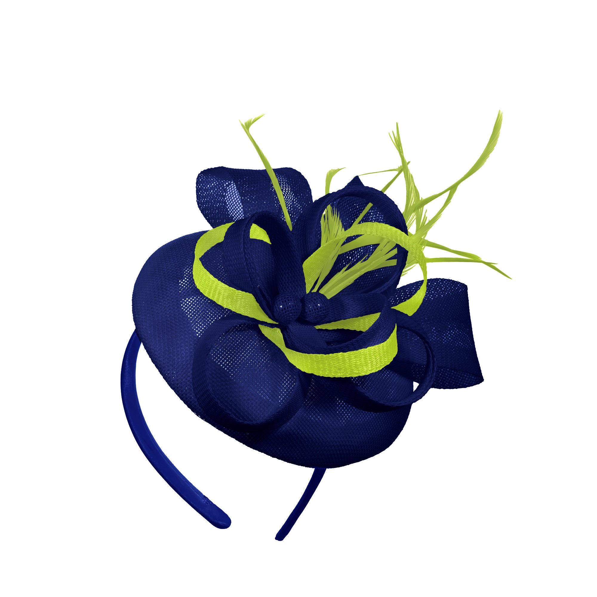 Royal Blue Lime Mix Round Pillbox Bow Sinamay Headband Fascinator Weddings Ascot Hatinator Races