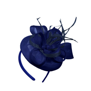 Royal Blue Navy Mix Round Pillbox Bow Sinamay Headband Fascinator Weddings Ascot Hatinator Races