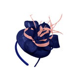 Royal Blue Peach Mix Round Pillbox Bow Sinamay Headband Fascinator Weddings Ascot Hatinator Races
