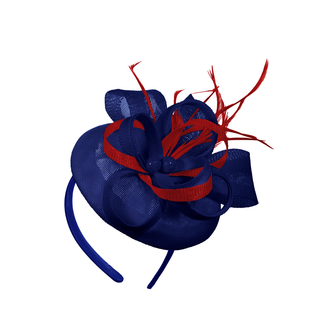 Royal Blue Red Mix Round Pillbox Bow Sinamay Headband Fascinator Weddings Ascot Hatinator Races