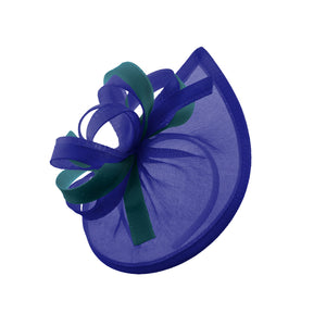 Caprilite Vegan MoonMix Hoop Fascinator Hat on Headband Wedding Ascot Races Bespoke Sinamay Disc - Royal Blue Teal