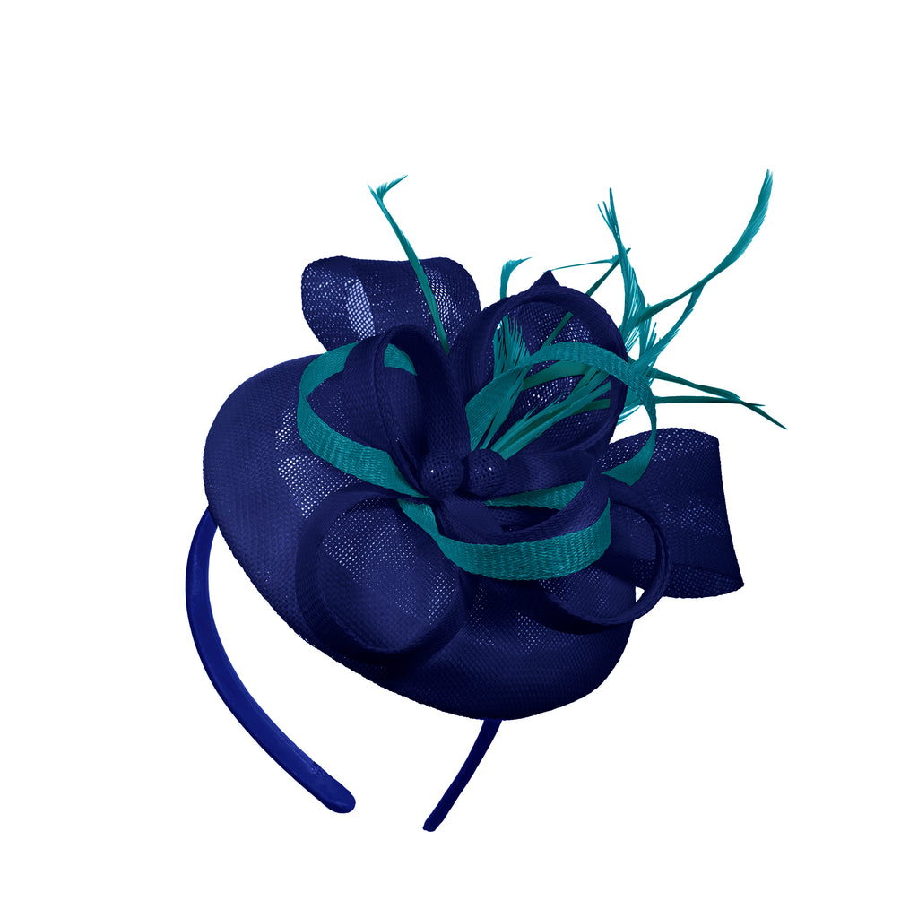 Royal Blue Teal Mix Round Pillbox Bow Sinamay Headband Fascinator Weddings Ascot Hatinator Races