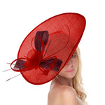 Rouge bordeaux 41 cm mélange grand Sinamay Hatinator disque soucoupe bord chapeau bibi sur bandeau