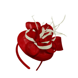 Red Cream Mix Round Pillbox Bow Sinamay Headband Fascinator Weddings Ascot Hatinator Races