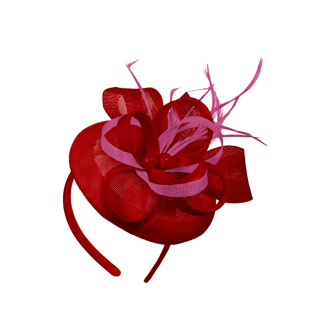 Red Fuchsia Mix Round Pillbox Bow Sinamay Headband Fascinator Weddings Ascot Hatinator Races