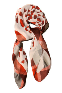 Foulard Fin Rouge et Blanc Eté et Printemps - Bordure Tartan Coeurs