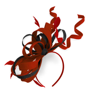 Caprilite Red and Black Wedding Swirl Fascinator Headband Alice Band Ascot Races Loop Net