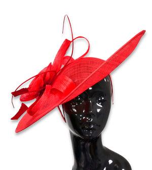 Red Teal 41cm Mix Large Sinamay Hatinator Disc Saucer Brim Hat Fascinator on Headband