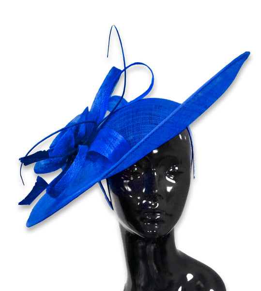 Tocado De Disco Grande Sinamay Azul Real Y Fucsia - Diadema Elegante Para Bodas Y Eventos Especiales