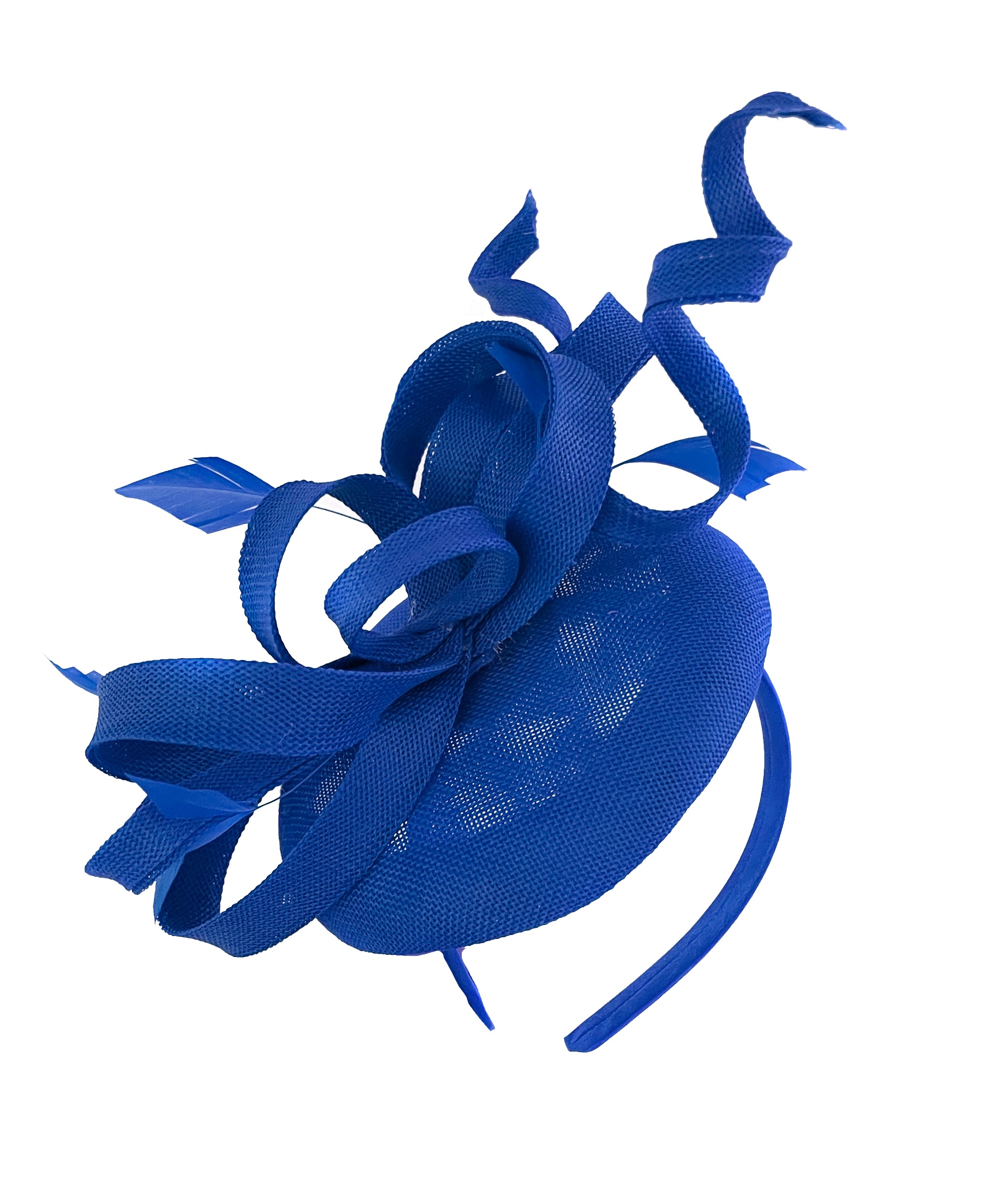 Royal Blue Swirl Fascinator on Round Pillbox Headband